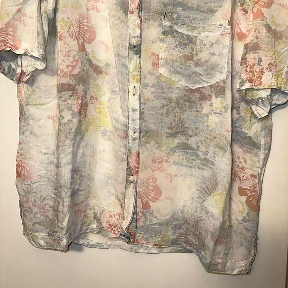Free People Share Good Vibes Button Hawaiian Shirt Ocean Combo Floral Large EUC - Picture 2 of 10